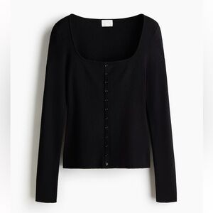 H&M Ribbed Black Button Down Square Neck Top